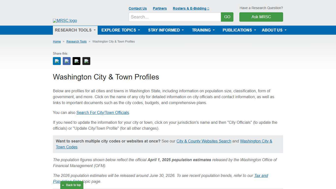 MRSC - Washington City & Town Profiles